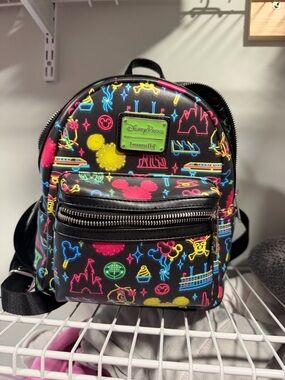 Loungefly Neon Disney Icons Mini Backpack - Black with Multi Neon